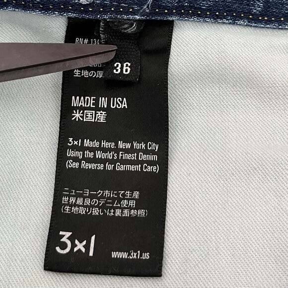 3x1 Mens Selvedge Whiskered Light Wash Denim Jeans 36x31 Blue Zip Fly USA Made - Picture 6 of 8